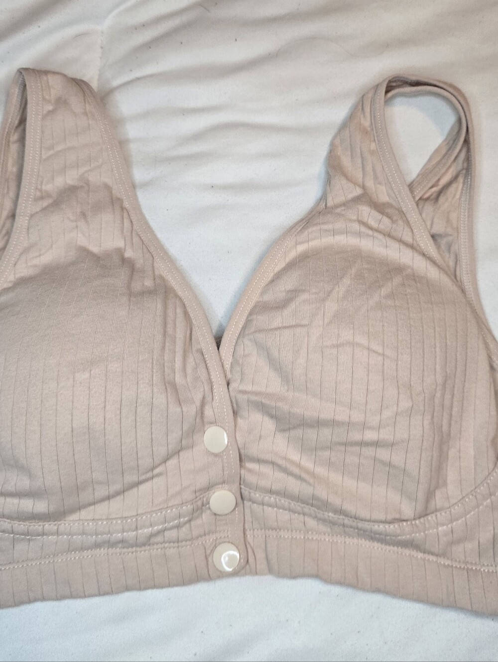 Soft Ribbed Front-Closure Wireless Bra in Blush